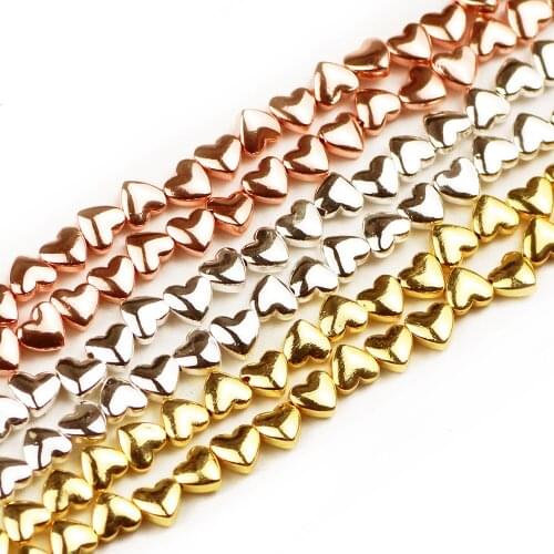 HGKLBB 6*5mm Natural Stone Gold Silvers Heart Shape Hematite loose Spacer Beads For Jewelry Making Diy Charm Bracelets Necklace