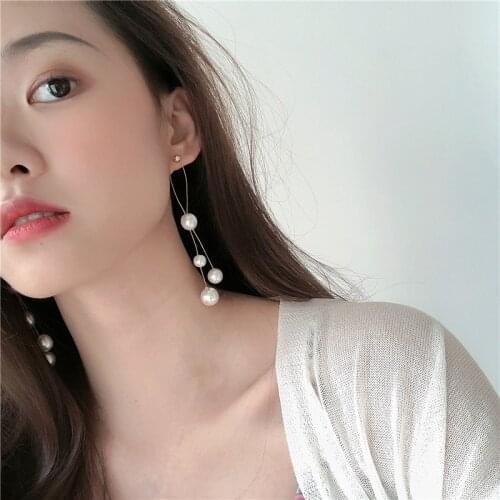 Elegant Long Tassel Fish Wire Pearl Earrings with Hypoallergenic Needle Fashion Jewelry Dangle Earrings for women