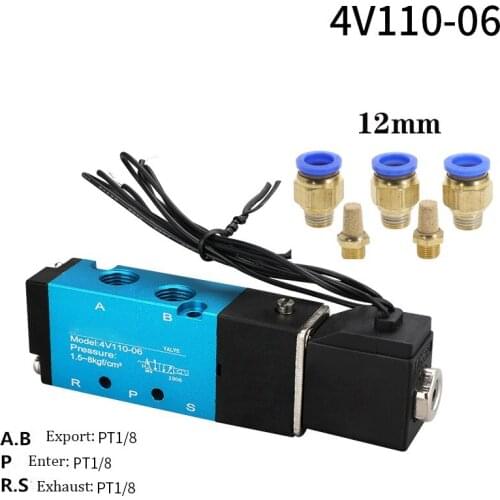 Solenoid Valve 5 Way Port 2 Position Gas Pneumatic Electric Magnetic Valve 12V 24V 220V Coil Volt 4mm 6mm 8mm Hose 4V110-06