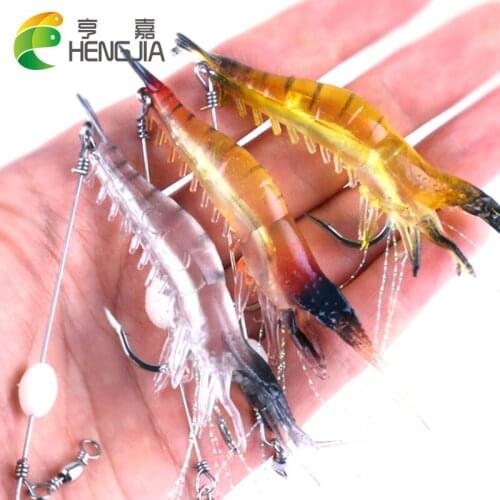 HENGJIA 5pcs rubber soft shrimp fishing lures Artificial Baits With Glow Hooks jigs carp catfish pesca fishing tackles