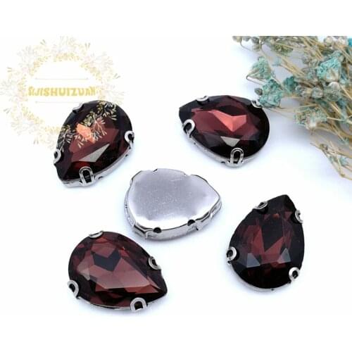 Best-selling! Wine red Water drop shape Glass Crystal sew on rhinestones with D-SHAPE claw Diy Wedding dress and Shoe