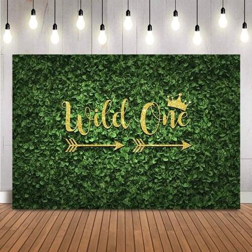 Wild One Crown Birthday Backdrop Safari Jungle Party Newborn Theme Party Decoration Green Grass 1st Birthday Decoration Photo