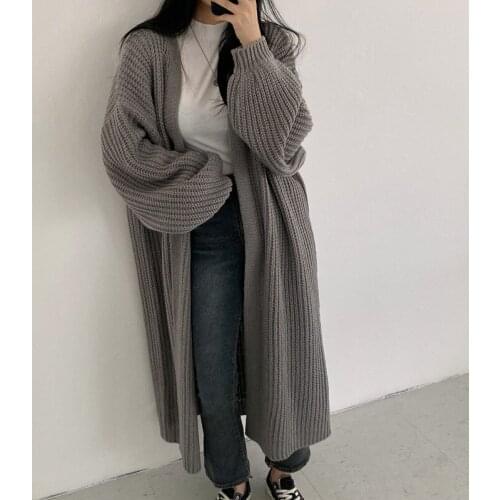Cardigan Women Long Knitted Casual Vintage Loose Sweater Coat Solid Oversized Korean Fashionable Clothes Female Cardigans 2021