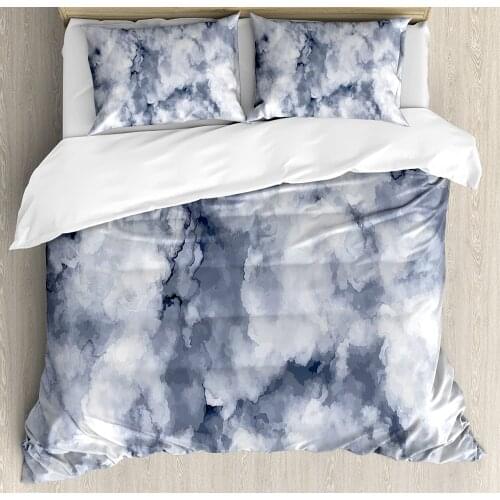 Marble Duvet Cover Set Cloudy Stone Pattern Foggy Effects Abstract Display 3 Piece Bedding Set Grey Blue