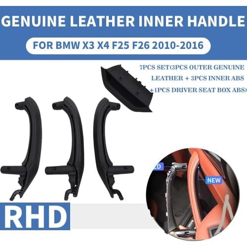 RHD Right Hand Leather Car Front Rear Left Right Interior Inner Door Pull Handle Trim Cover Black Assembly For BMW X3 X4 F25 F26