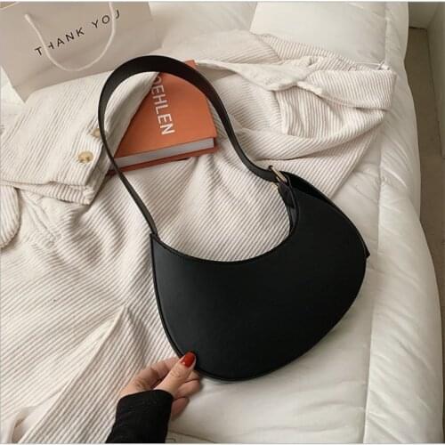 French Style Leather Shoulder Bag Crescent Armpit Small Handbags For Women Clutch Bags Solid Color Fashion Vintage Tote Purse