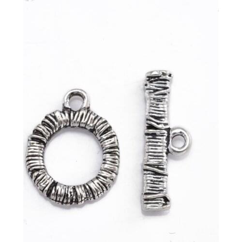 Round Antique Silver Zinc metal alloy OT Toggle Clasps For DIY Necklace and Bracelet Connectors O15*19mmT23*7.5mm