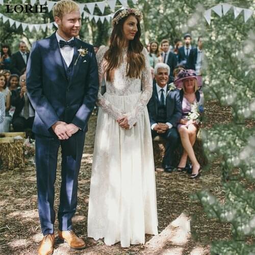 LORIE Lace Boho Wedding Dress Long Sleeve Bridal Dresses Sexy Open Back Vestidos de novia Wedding Gowns