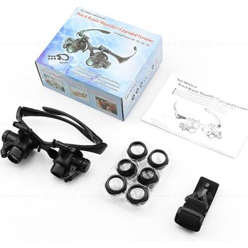 New Wearing Glasses Magnifier With LED Lights Jewelry Clock Maintenance 10 Times 15 Times 25 Times High Magnification Tool