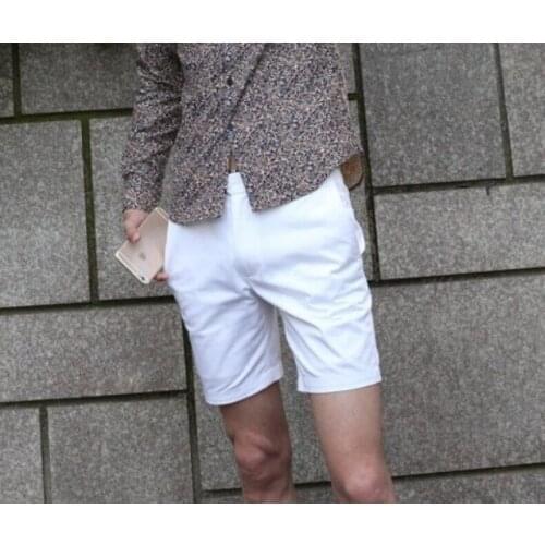Summer fashion European and American mens slim cotton Capris white casual pants British street shooting Suit Shorts