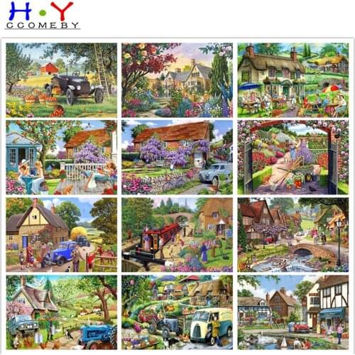 HYCCOMEBY 5D DIY Diamond Painting Town Cross Stitch Kit Diamond Embroidery Seaside Landscape Mosaic Art Home Decorations