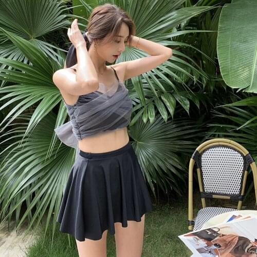 2021 New Split Swimsuit Womens Solid Skirt Three-Piece Bikini Spot Swimsuit Sexy Bikini Swimwear Women