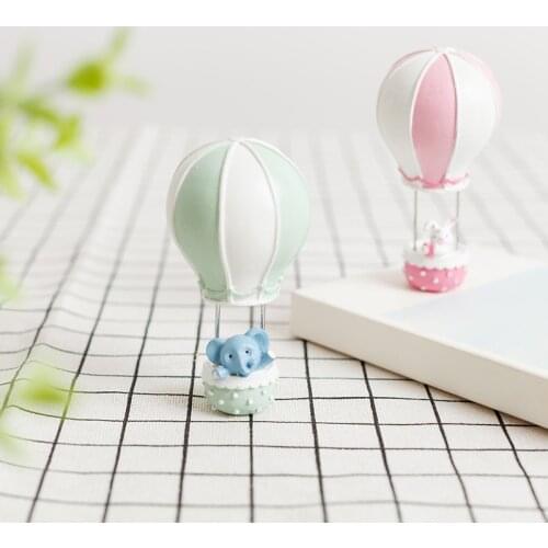 New Resin Mini Cute Hot Air Balloon Rabbit And Elephant Statue Decoration Sculpture Home Office Desk Ornament Toy Gift