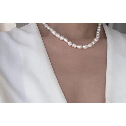 10mm baroque pearl white real pearl necklace chain gold clasp natural Freshwater PEARL Women Jewelry 14'' 17'' 35cm 42cm