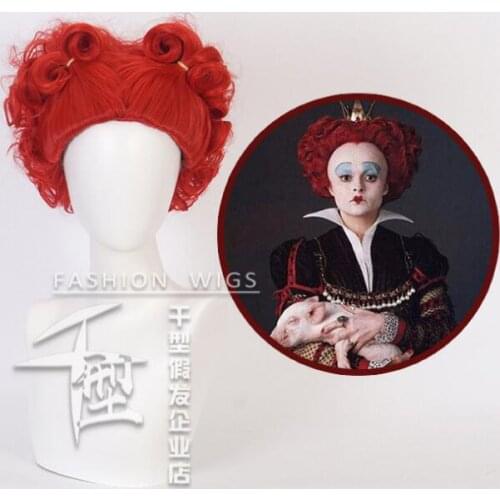 Anime Alice in Wonderland The Red Queen Red Short Curly Wig Cosplay Costume Heat Resistant Synthetic Hair Women Cosplay Wigs