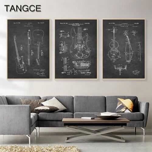 Nordic Musical Instruments Posters and Prints Art Pictures Black and White Canvas Paintings Bedroom Lobby Decorative Wall Poster