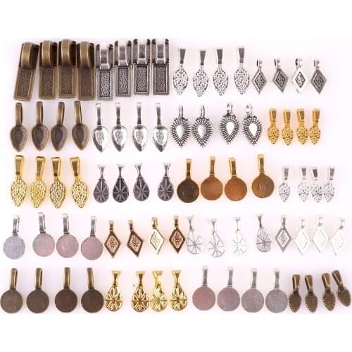 50pcs Tibetan Style Alloy Glue on Flat Pad Bails Rectangle Shape Pendants Charms Connector Hanger for Jewelry Making