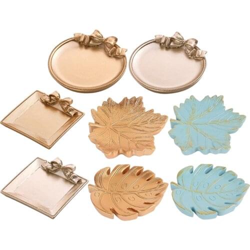 Resin Paited Palette Storage Tray Necklace Earring Jewellery Display Plate Light Blue Monstera