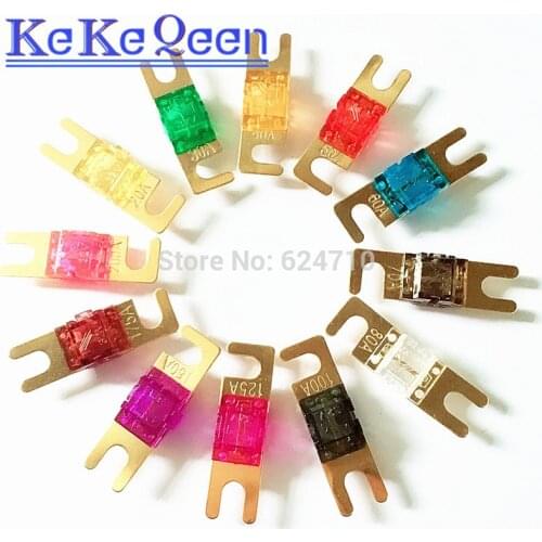 50PCS ANL ANS FUSE 20A 30A 40A 50A 60A 70A 80A 100A 125A 150A 175A 200A Gold Plated Stud Car Fuses Mini Car Stereo Audio Fuse
