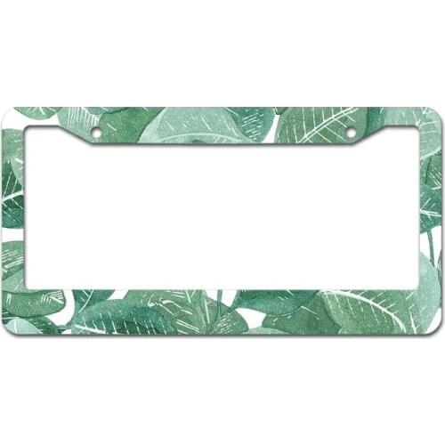 Peceeta Green Leaves License Plate Frame 2 Holes 1 Frame Matte Aluminum Text Funny Metal Cute Car Accessories white 16x31cm"]
