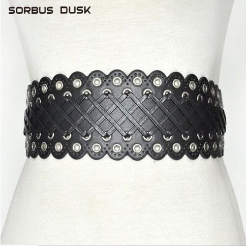 Luxury Belts black Women Fashion wide rivet cummerbund designer Leather Elastic Wide Cummerbunds Female Girdle Dress Decoration