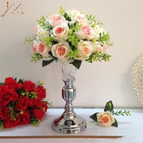 30 cm height silver and glass Creative metal candle holder wedding centerpiece event road lead party flower rack for home decor