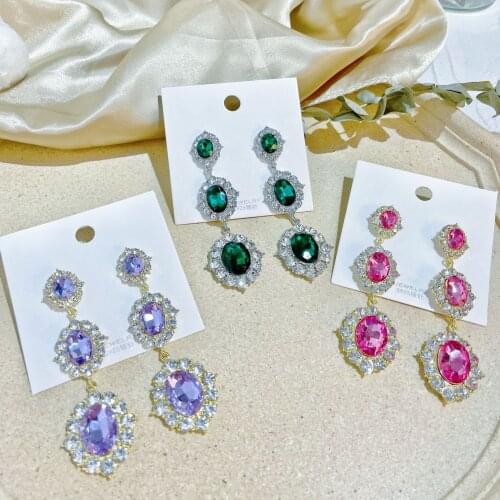 Fashion Heart Luxury Rhinestone Dangle Earrings For Women Girls Long Water Drop Shiny Crystal Drop Earrings Fashion Jewelry