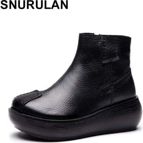 SNURULAN 2019autumn and winter women boots platform shoes growth height women martin boots comfortable warm genuine leather boot