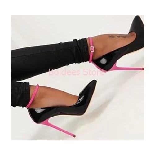 Fashion women high heels pumps Red Black leather party wedding shoes Stiletto Sexy silver heels 12cm ladies shoes