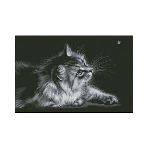 Top Quality Beautiful Lovely Counted Cross Stitch Kit Black Cat Kitten Play Moth