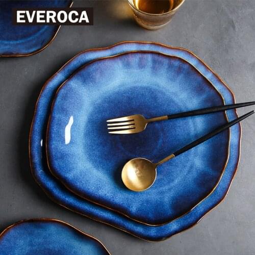 EVEROCA Japanese Ceramic Food Dish Flat Plate Pottery Irregular Dish Dinnerware Dropshipping Wholesale Dishes Ceramic Dish