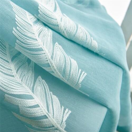 LISM Tiffany Blue Jacquard Sheer Tulle Curtain For Living Room Voile Modern Treatment Window Curtain For Bedroom Kitchen Drape