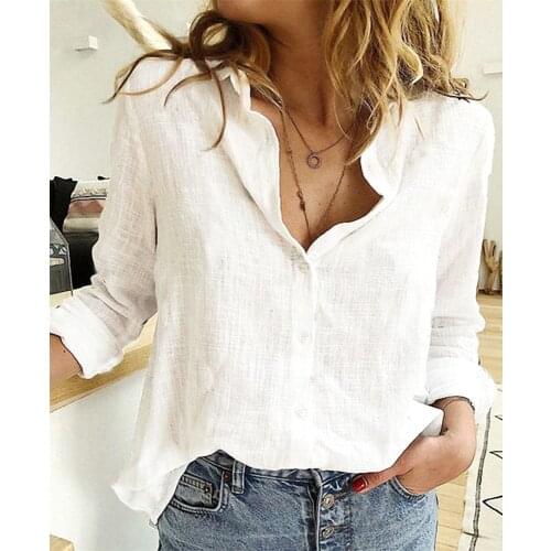 Women Casual Plus Size Blouses 2021 Spring Summer Cotton Linen Long Sleeve Blouses Shirt Tops Tees Female White Office Lady Tops