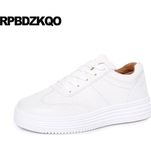 Thick sole white 2019 plain round toe sneakers spring autumn muffin elevator cheap shoes china lace up trainers women creepers
