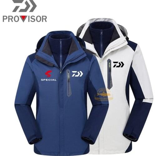 Daiwa Winter Outdoors Fishing Jackets Plus Size 4XL Thicken Fleece Warm Coats Men Outwear Waterproof Windproof Hooded Jacket
