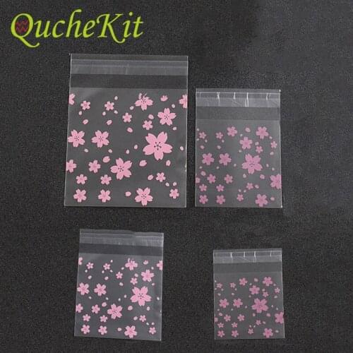 100Pcs Cherry Blossoms Candy Cookie Plastic Bags Transparent Self-Adhesive Bag DIY Biscuits Snack Jewelry Gift Bag Wedding Party