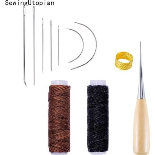 11PCS Leather Craft Sewing Accessories Stitching Awl Sewing Needle Wax Line Leathercraft Shoe Repair Tools Sewing Kit
