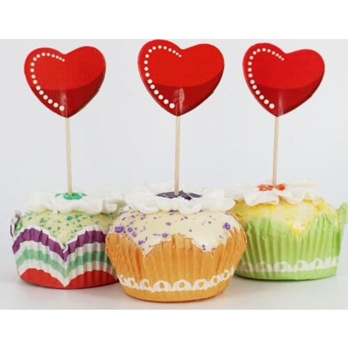 12pcs/lot Red love heart Cupcake Cake Topper Cake Flags For Family baby shower Birthday Party Baking Decoration Supplies