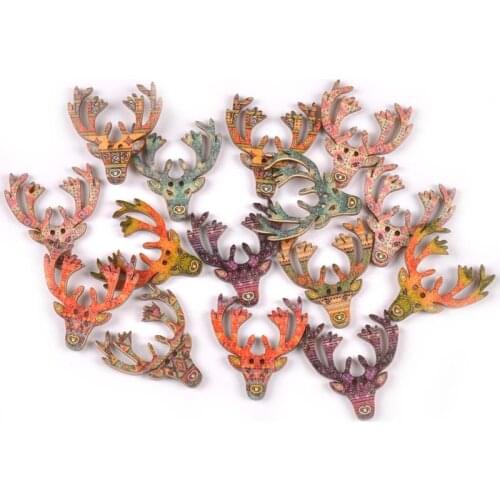 25pcs 30x38mm Mix Christmas Reindeer Wooden Buttons For Sewing Clothing DIY Crafts Scrapbook Decorative Button Accessories M1984