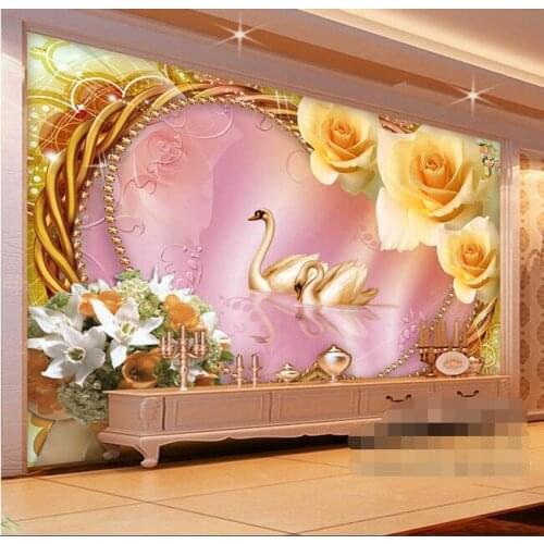 3d wallpaper custom mural non-woven 3d room wallpaper 3d golden rose swan love painting murals photo 3d wall murals wallpaper