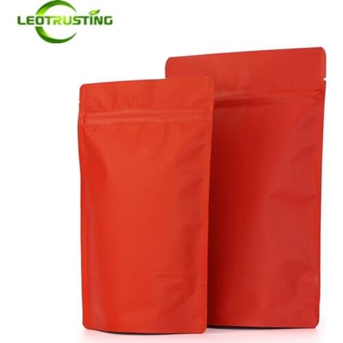 Leotrusting 50pcs Stand up Matte Red Aluminum Foil Zip Lock Bag Doypack Coffee Tea Nuts Snack Sugar Resealable Heat Sealing Bags