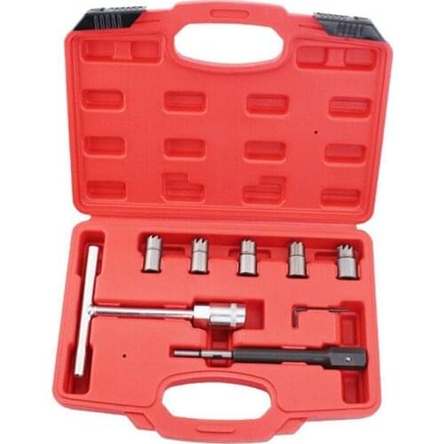 7pcs Diesel Injector Nozzle Seat Cutter Cleaner Tool Set Professional Carbon Remover Flat Angled Reamer T Handle Set