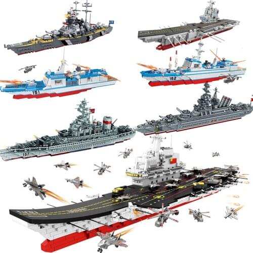 Battle Ship Ww2 Military Missouri Destroyer Warship Aircrafted Carrier Navy Building Kits Blocks Kids Toys Bricks Set Frigate
