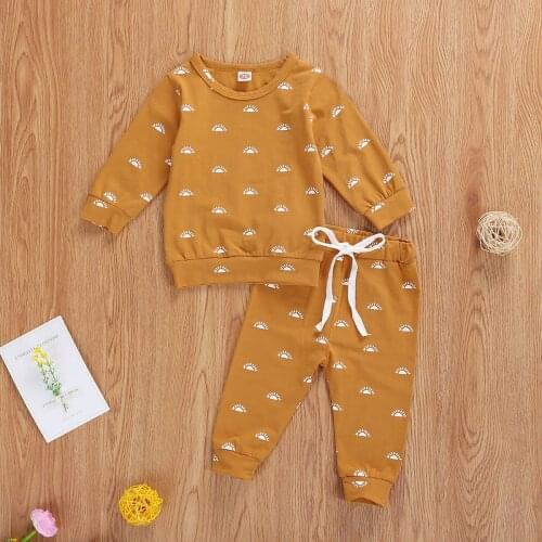 Baby Fall Shirt Jogger Pants Outits Suit Sun Printed Long Sleeve Lace-up Trousers Toddler Infant Casual Clothes Set Sleepwear