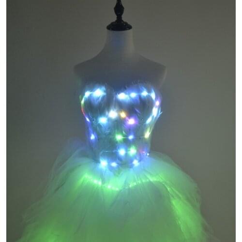 Long skirt creative performance catwalk costume LED luminous wedding dress singer dresses
