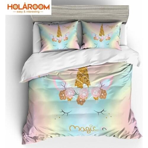 Unicorn Pattern Bedding Sets Cartoon Duvet Cover Set Polyester Bedding Set With Pillowcases Unicorn Decorations Bedding Set