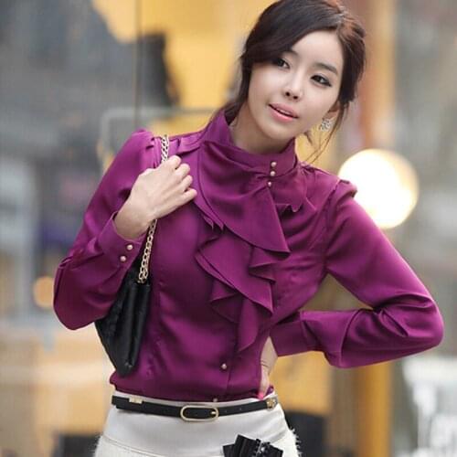 Elegant Blouse Simulation Silk Bead Turtleneck Shirt Ruffles Blouse High Quality Elegant Fashion Ol Women Slim Blouse Shirt