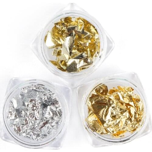 3 Box Irregular Nail Foils Stickers Gold Leaf Flakes Nail Art Decorations Transfer Foil Paper Wraps Decals Manicure Accessories