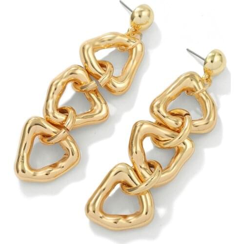 HYSECMAO 2020 New Fashion Gold Color Metal Chain Geometric Drop Earrings for Women Vintage Zircon Pendientes Party Jewelry Gifts