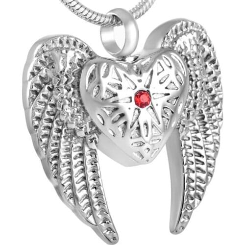 IJD8312 Wing Heart Cremation Urn Necklace Men Charm,Vintage Design Stainless Steel Keepsake Jewelry Cremation Pendant for Ashes